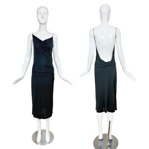 DONNA KARAN 90's Vintage Backless Black Midi Dress Slinky Pullover Sexy Open